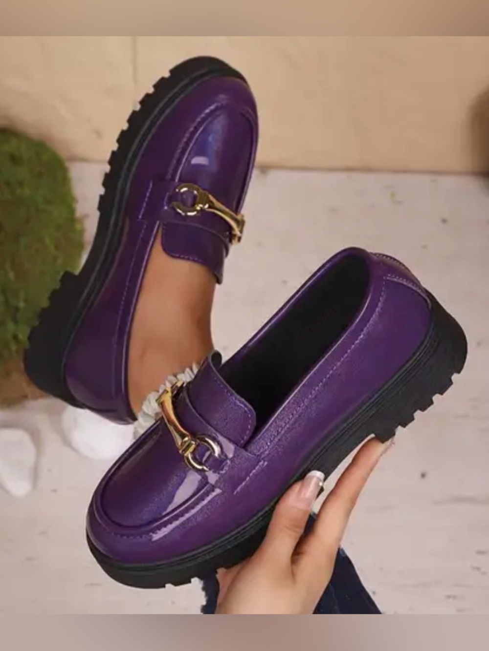 NIB Loafers. chunky-soled with a gold buckle accent. Cute and purpley! 💜💜